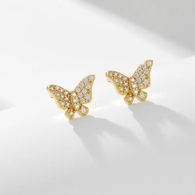 Trendy 925 Sterling Silver butterfly Stud Earrings for Women Girls Kids