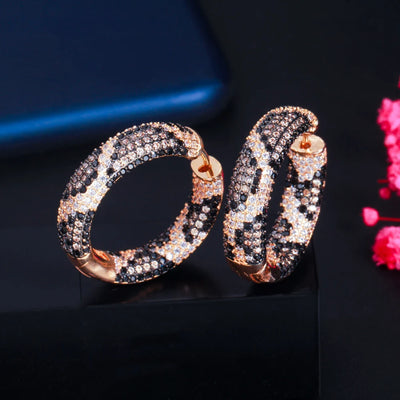 Luxury Designer Big Circle Round Snake Leopard Hoop Earrings for Women Fashion Cubic Zirconia Wedding Party Bridal Jewelry
