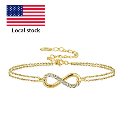 RINNTIN SB136 USA Local Stock 925 Sterling Silver Jewelry Brazalete Pulsera Cubic Zircon CZ Diamond Infinite Bracelet Women