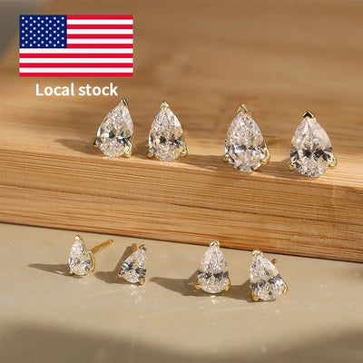 S925 Sterling Silver 3 Claws Pear Cut 8A Premium Cubic Zirconia Stud Earrings