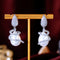 Symmetrical Rotating Cubic Zircon Drop Dangle Big Pearl Earrings Accessories for Women Elegant CZ Wedding Bridal Jewelry Gift