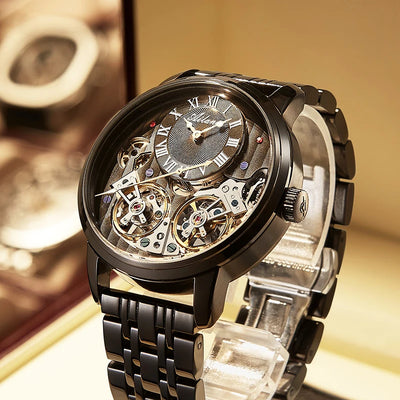 Luxury Watch Men Automatic Luminous Black Clock Men Double Tourbillon Waterproof Mechanical Watch