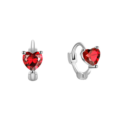 925 Sterling Silver Ruby Cubic Zircon Small Cute Hoops for Women Girls Kids Fine Jewelry
