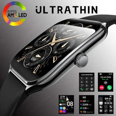 New Ultra Thin Smart Watch men 1.96" AMOLED 360*360 HD Pixel Display Always Show Time Call Reminders Smartwatch