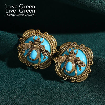 5 Colors Vintage Moth Studs Earrings For Woman Glass Bee Antique Gold Color Luxury Quality Jewelry Cute Accessories Wedding