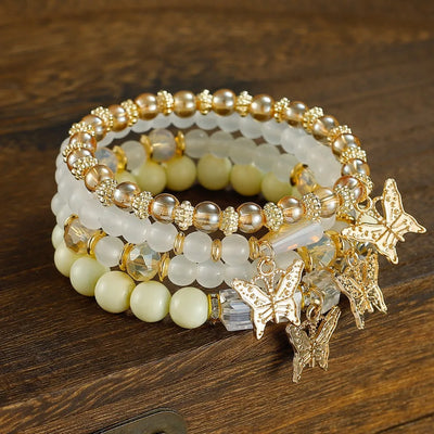4pcs Set Bohemia Exquisite Acrylic Beaded Crystal Butterfly Bracelet for Women Charm Multilayer Pearl Bangle Jewelry Friend Gift