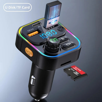 FM Transmitter Bluetooth 5.3 Car Adapter with PD/QC Fast Charge (AUX/Radio/MP3)