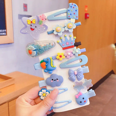 Adorable Kids Cartoon Hair Clips & Rubber Bands Set