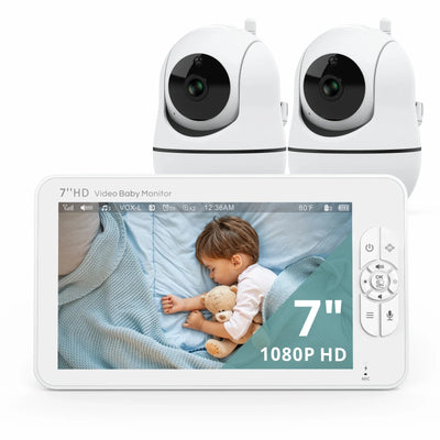 Babystar 7" HD Split Screen Video Baby Monitor, Baby Camera Monitor, Hack Proof, Remote Zoom/