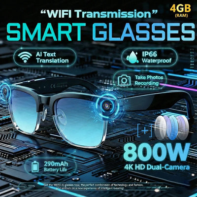 New AI Smart Glasses 4K 8MP HD Camera Video 1080P 100+ Languages Translation WiFi Sunglasses Bluetooth Call Music