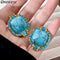 Draweye Turquoise Stud Earrings for Women Geometric Vintage Palace Style Aretes De Mujer  Inlaidz Zircon Shiny Sweet Jewelry