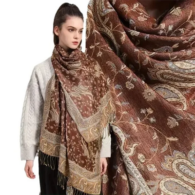 Ethnic Paisley Embroidered Viscose Hijab Scarf – Elegant Muslim Women Shawl & Wrap