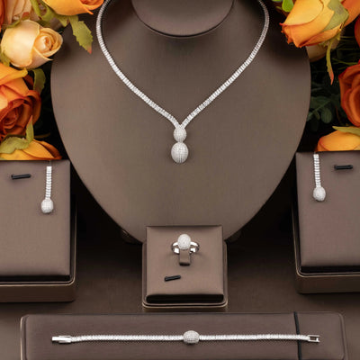 High-Quality Luxurious and Elegant Cubic Zirconia Oval Pendant Decorative Jewelry Set Suitable for Women's Daily Wear and Banquets