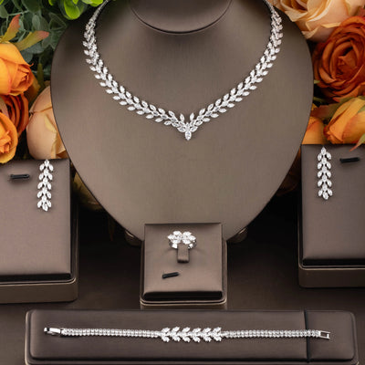 Elegant Cubic Zirconia Wheat-Shaped Design Jewelry Set Suitable for Ladies