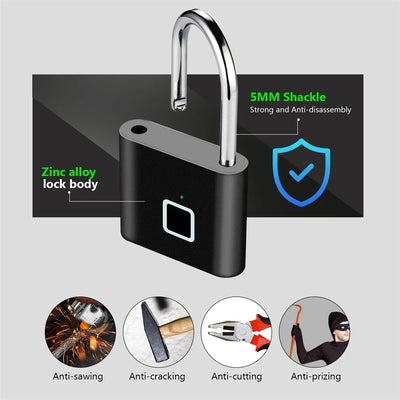 KERUI Smart Fingerprint Padlock Built-in Rechargeable Battery Door lock Waterproof Zinc Alloy Biometric Padlocks Door Lock