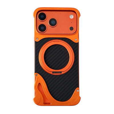 Magnetic metal Case for iPhone 17 Pro Max 17 pro 360° Rotatable Ring Kickstand Carbon Fiber Texture Protective Cover