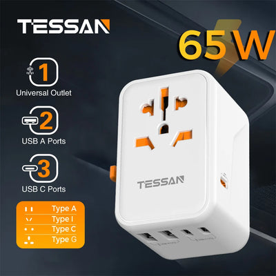 TESSAN Travel Adapter Universal Socket with USB &Type C Fast Charging Power Adapter Plug for Travel