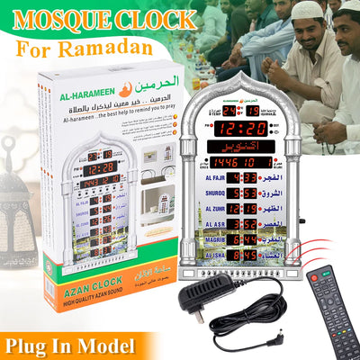 Azan Mosque Prayer Clock Islamic Mosque Azan Calendar Muslim Prayer Wall Clock Alarm Ramadan Home Decor Remote Control