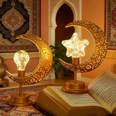 Ramadan Iron Art Moon & Star LED Hanging Light – Eid Mubarak Decoration