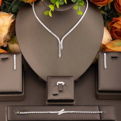 Jewelry Set with Cubic Zirconia Inlays, Suitable for Women to Wear at Daily Banquets