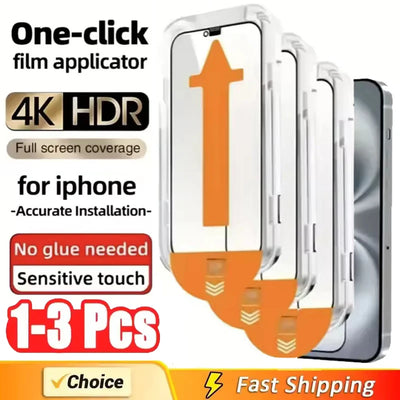 Premium 1–3Pcs 8K Tempered Glass Screen Protector for iPhone 11/12/13/14/15/16 Pro Max, Includes Alignment Mounting Cover
