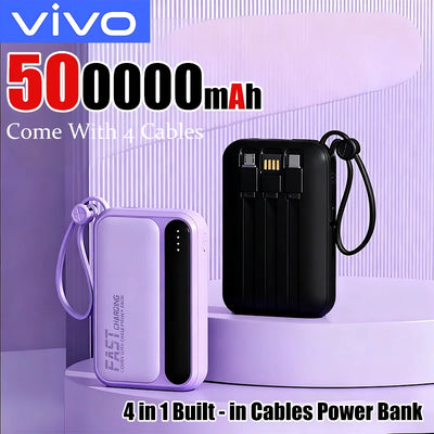 VIVO 500000mAh Power Bank Portable Fast Charging Large Capacity Powerbank with Built-in 4 Cables For IPhone Samsung Xiaomi