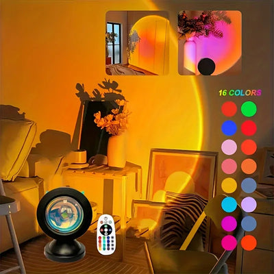 Vibrant Sunset Projection Light - 16-Color Spectrum, USB Remote Control, Dynamic Color Changing LED Light -Creates Warm Home