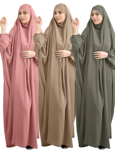 Eid-Ready Muslim Women Abaya Set | Hooded Hijab, Khimar & Niqab Jilbab Full-Cover Ramadan Dress (Islamic Attire)