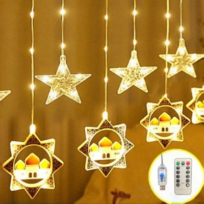 USB Powered Ramadan Moon & Star Curtain LED Light – 8 Modes