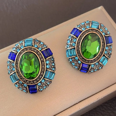 Antique Earrings, Silver Needle, Emerald Green, Wholesale from France, Ladies