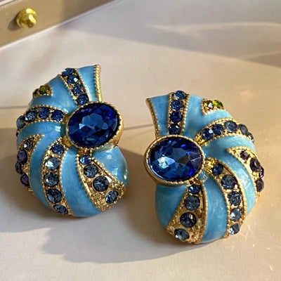 Vintage Blue Enamel Snail Stud Earrings Retro Exaggerated Personality Fashion Elegant Lady Earrings with New Designs