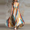 2-Wave Striped Sleeveless Maxi Dress With A Deep V-Neck And Off-the-Shoulder Design