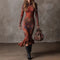 Retro Printed Zipper Long Sleeved Dress
