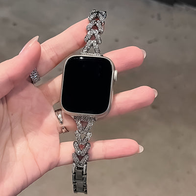 Luxury Figure-Eight Diamond Apple Watch Band – Adjustable Full Crystal Strap, Compatible with Series 1–Ultra (38–49mm)