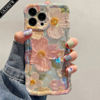 Phone Case - Phone Case - New Stylish Y2K Iridescent Blue Flower Irregular Wavy Edge Dopamine Shockproof Phone Case for Iphone 17, 16, 15, 14, 13, 12, 11, And Popular Among Influencers And As a Gift for Special Occasions