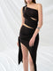 Oblique Shoulder Hollow Irregular Pleated Top Diagonal Strap Skirt Suit