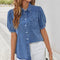 Turn-down Collar Slim-fit Denim Shirtversatile And Casual