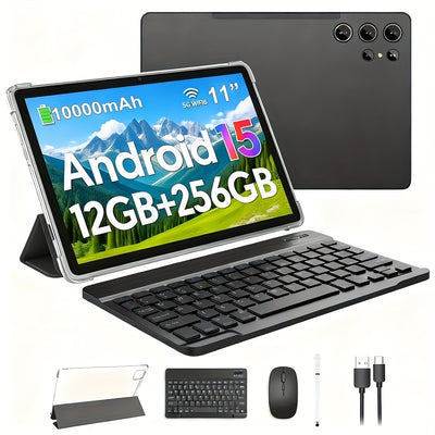 2 in 1 Android 15 Tablet Latest Tablets, 11 Inch Tablet 12GB RAM 256GB ROM, 2In 1 Tablet with Keyboard, Case, Stylus, 10000Mah Long Battery Life, Tablet PC, 5G Wifi, 8MP+20MP Dual Camera, 1280 * 800 FHD IPS Screen, Tablet, Pa