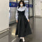 Preppy-style Striped Shirt-style Faux Two-piece Slimming Contrast-color Dress