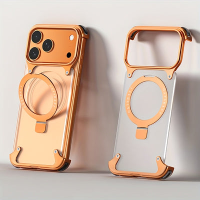 Minimalist Transparent Phone Case Compatible with Apple iPhone 17 Pro/17 Pro Max, Featuring a 360° Rotating Stand with an Aluminum Metal Frameless Super Thin Design, Offering Shockproof Protection (Available in Black, Titani