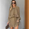 Loose-fit Ruffled-hem Round-neck Long-sleeve Chiffon A-line Dress