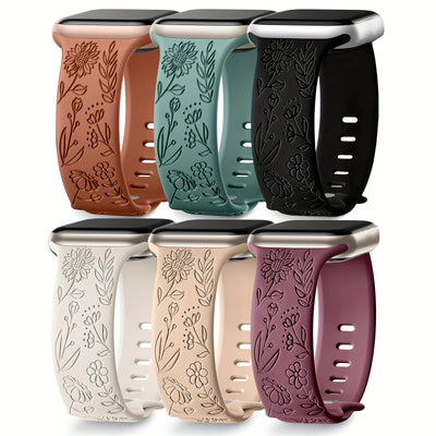 6-Pack Floral Silicone Apple Watch Bands – Cute Flower Pattern Sport Strap, Compatible with 38–49mm