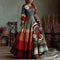 Retro Cable-Knit Long-Sleeve Womens Dress With A Crew Neck And Patchwork Design