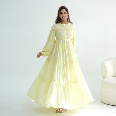 Middle Eastern Lace-trimmed Tiered Cake Skirt Dress
