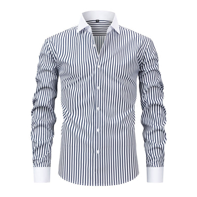 Mens Windsor-collar Long-sleeve Stretch Wrinkle-resistant Easy-care Shirt
