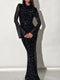 Black Long Sleeve Slim Fit Sparkling Rhinestone Dress