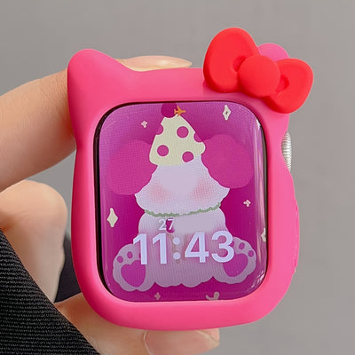Adorable 'S Face' Silicone Case for Apple Watch – Cute Kitty Ears, Fits Series 5–10, SE & Ultra 2, 8mm–49mm Bands