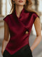 Elegant Cap Sleeve Satin Wrap Blouse With Sculpted Silhouette